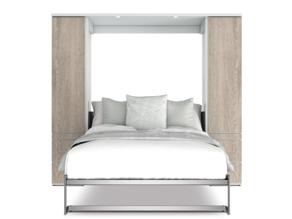 Shubuya cama abatible, closet y mesa queen size con laminado de madera color acacia // MS