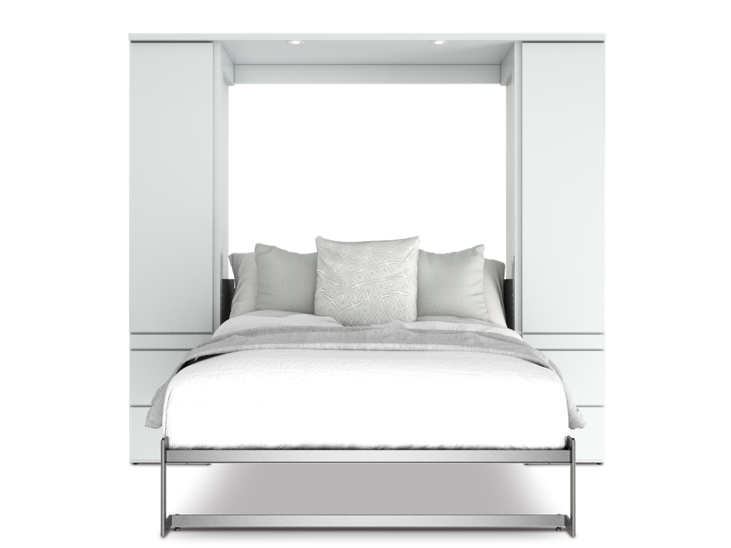 Shubuya cama abatible, closet y mesa queen size con laminado de madera color blanca // MS