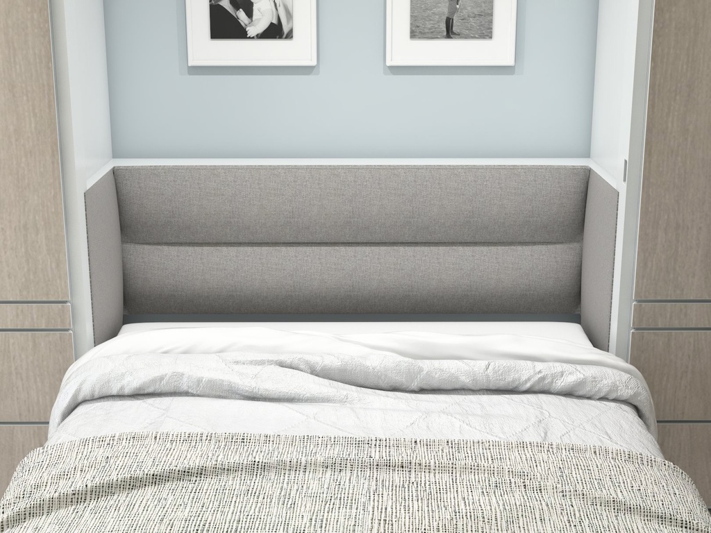 Shubuya cama abatible, closet y mesa queen size con laminado de madera color concreto // MS