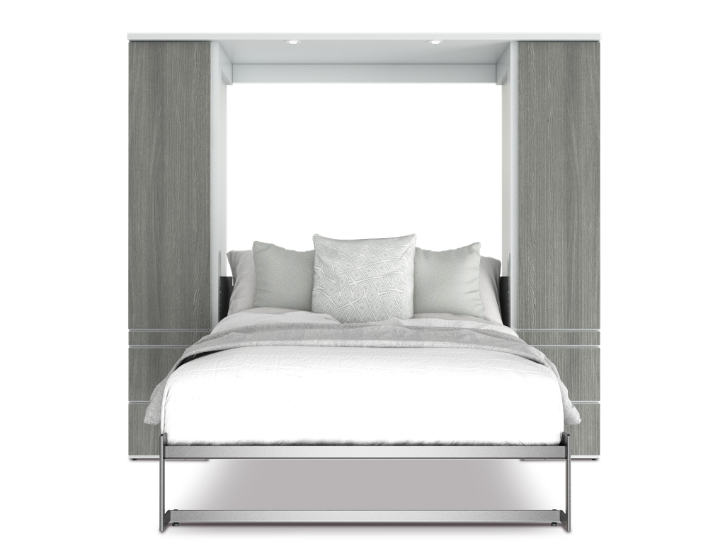 Shubuya cama abatible, closet y mesa queen size con laminado de madera color fresno // MS