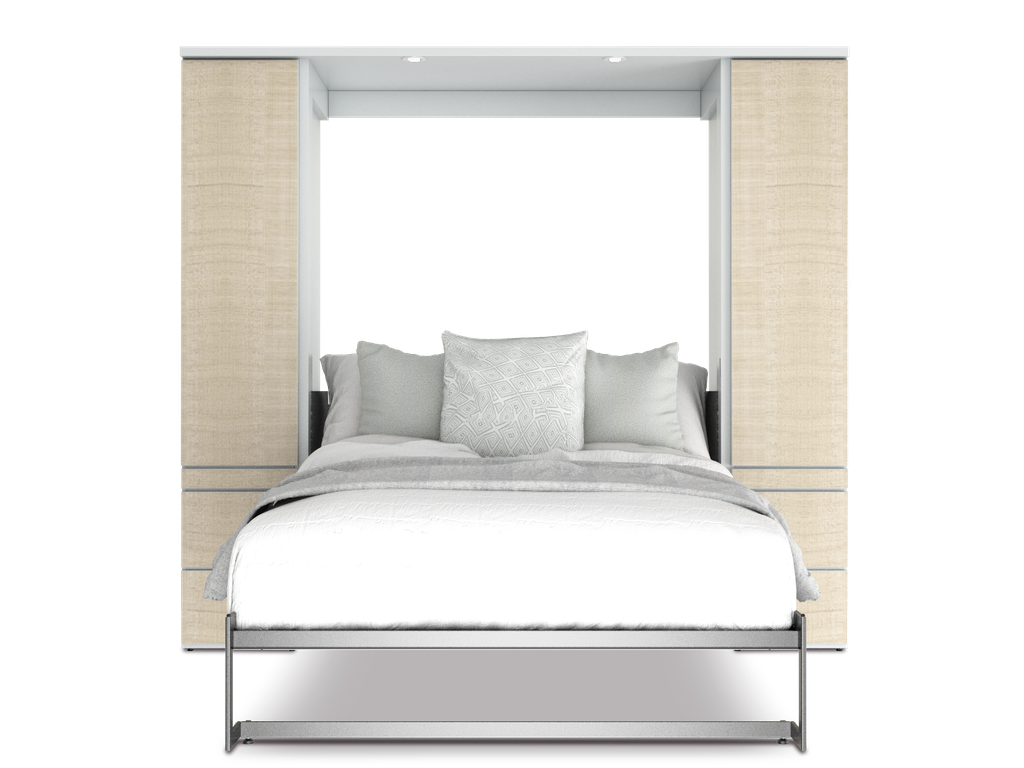 Shubuya cama abatible, closet y mesa queen size con laminado de madera color lino // MS