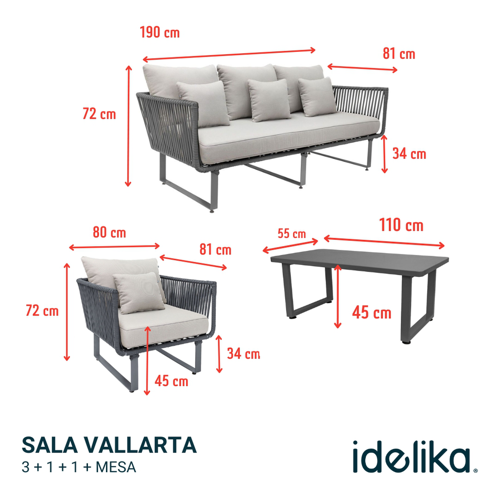 Vallarta sala 3+1+1+ mesa acero galvanizado cuerda textilene y loneta // Exterior 100%_27235