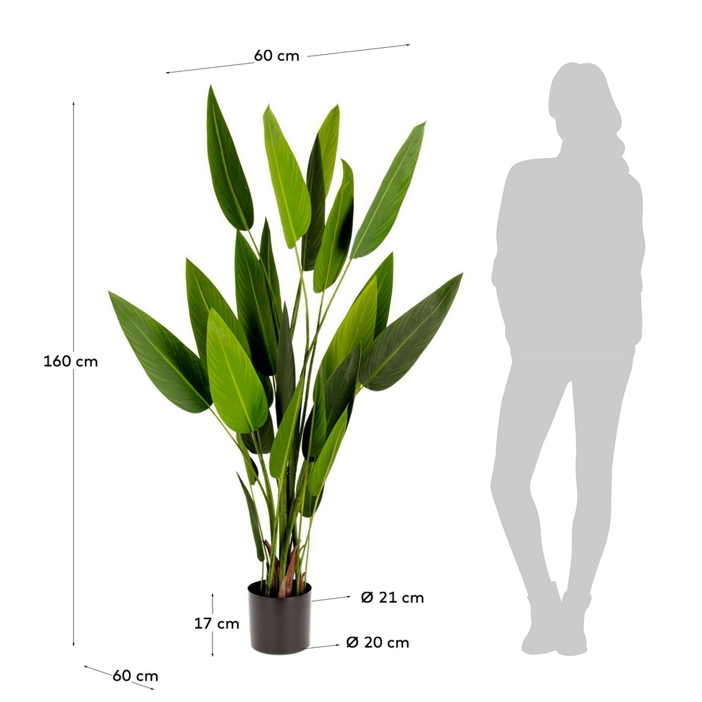 Strelitzia nicolai planta artificial de 160 cm con maceta negro
