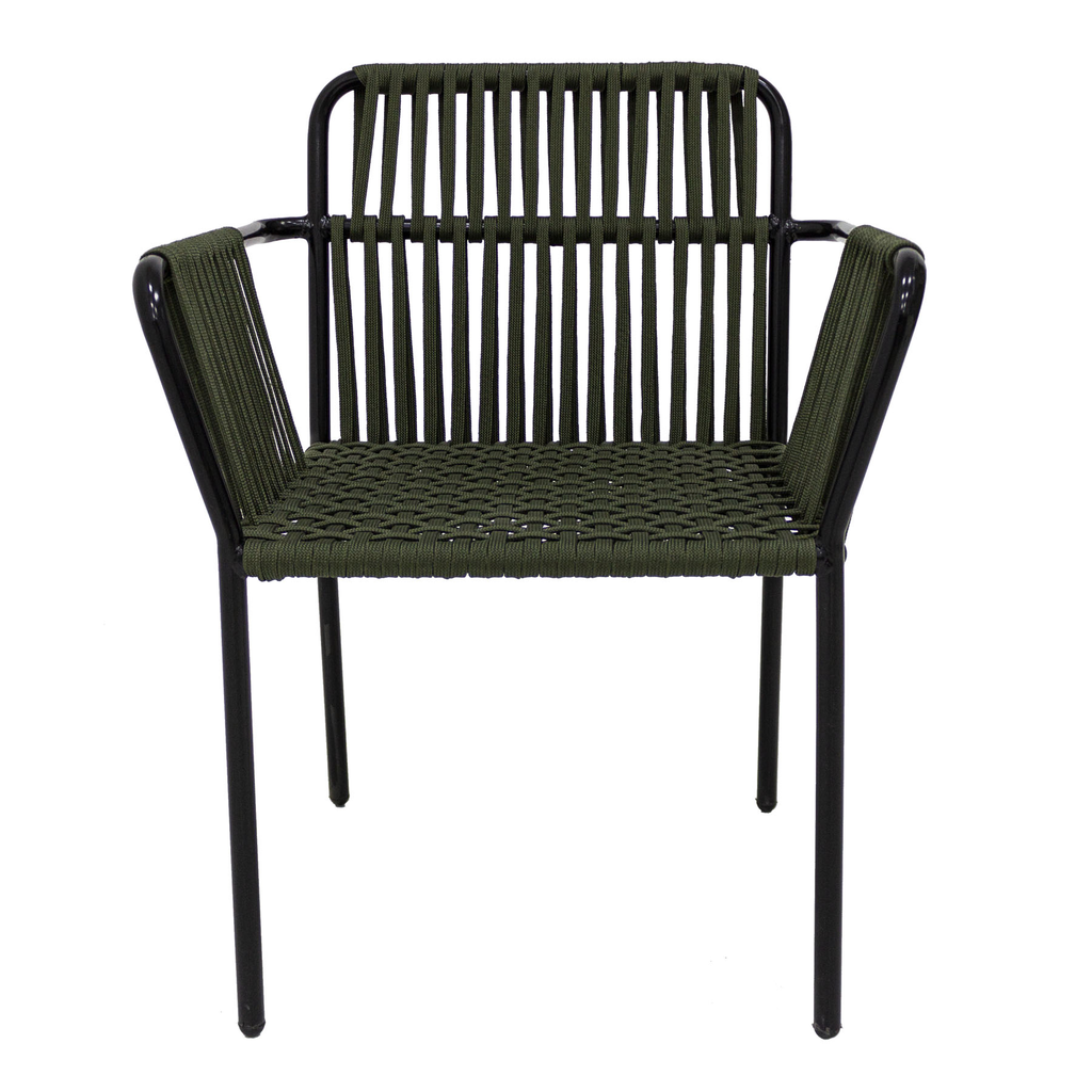 Merida silla acero galvanizado negro y textilene color verde militar con cojin // Exterior 100 %_30735