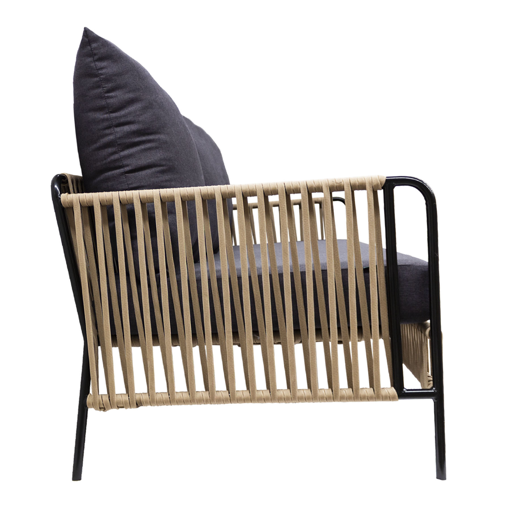 Chetumal love seat acero galvanizado negro y textilene beige con tela loneta // Exterior 100%_31013