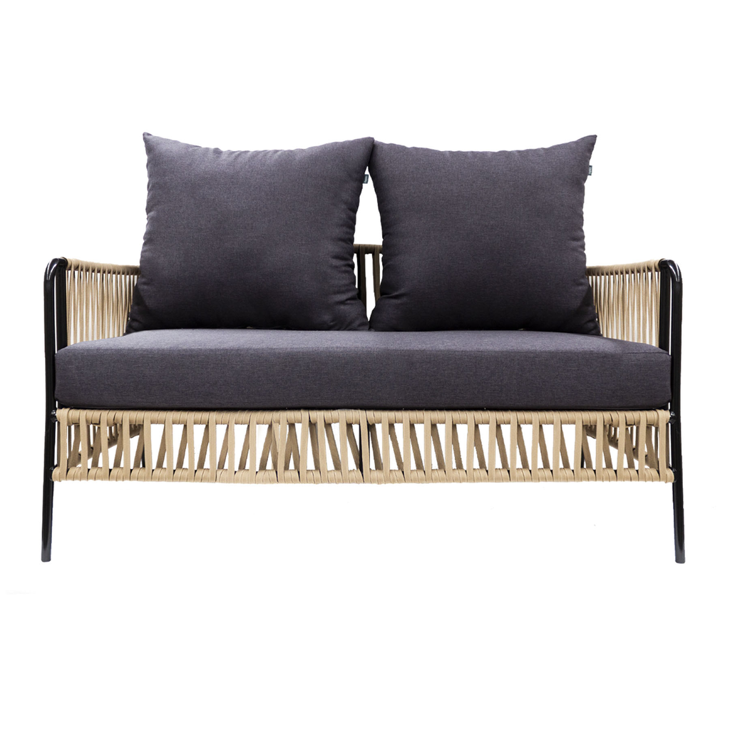 Chetumal love seat acero galvanizado negro y textilene beige con tela loneta // Exterior 100%_31014