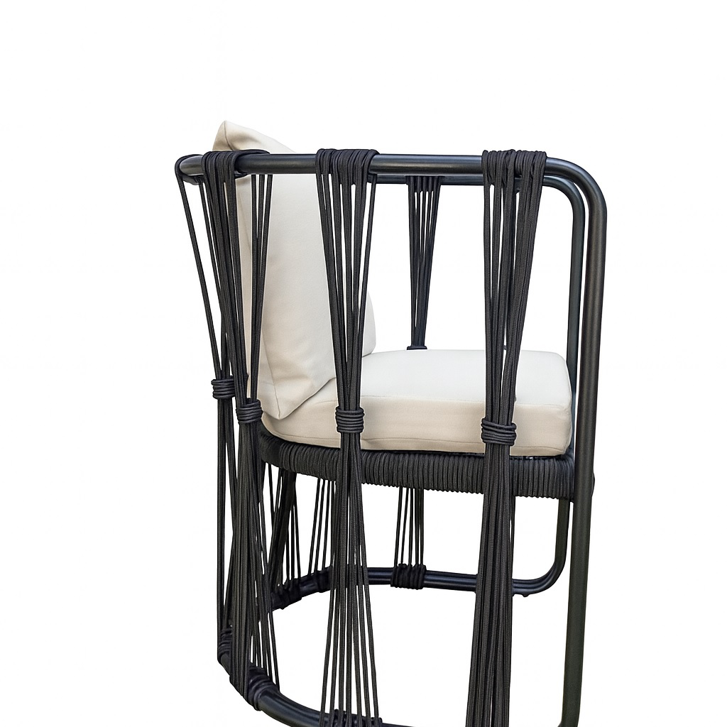 Majahuitas silla metal negro cuerda negra tela curri  // Exterior techado_31408