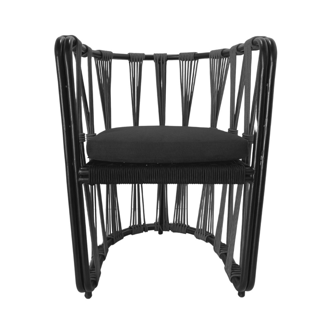Majahuitas silla metal negro cuerda negra tela curri  // Exterior techado_31409