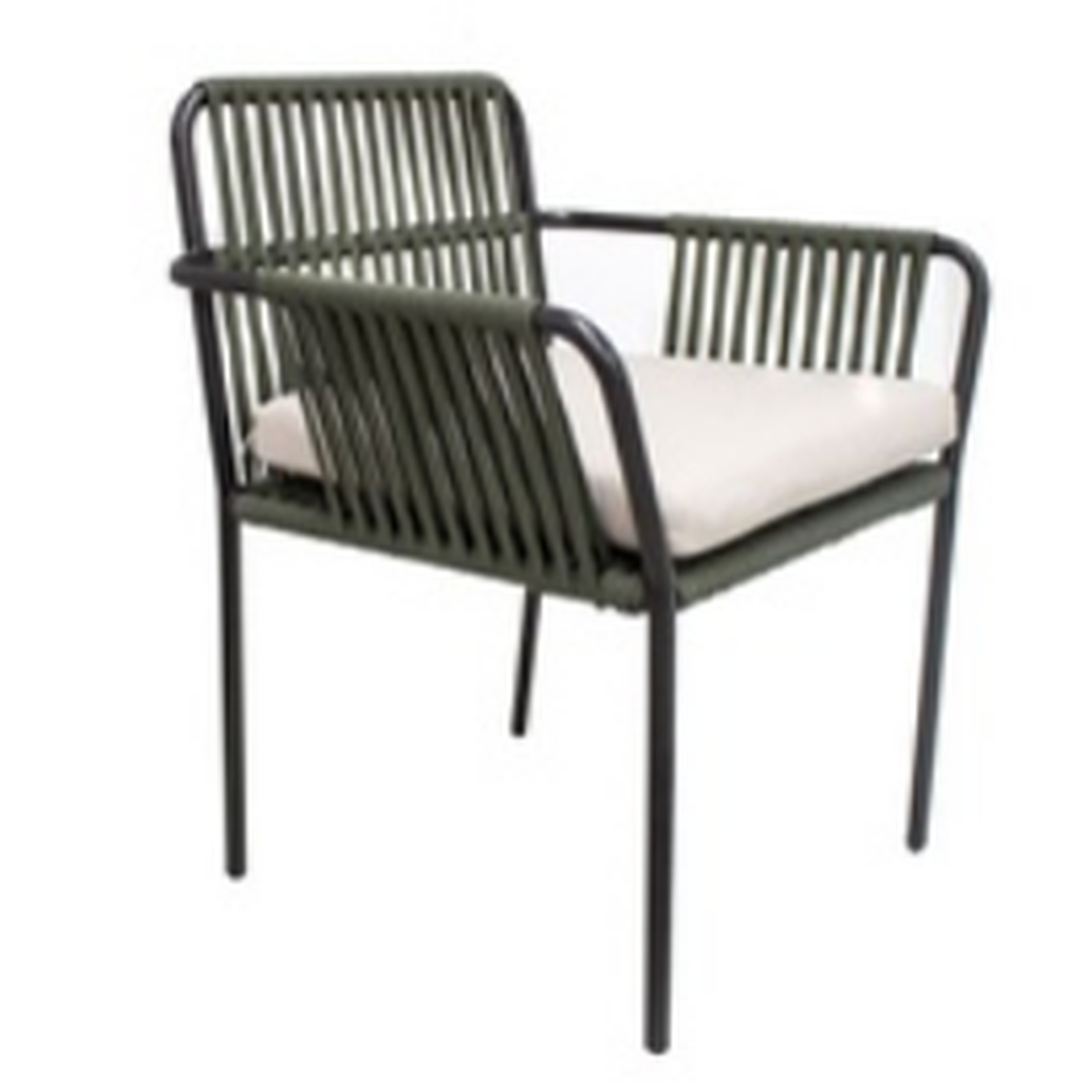 Merida silla metal negro cuerda verde militar cojín // Exterior techado