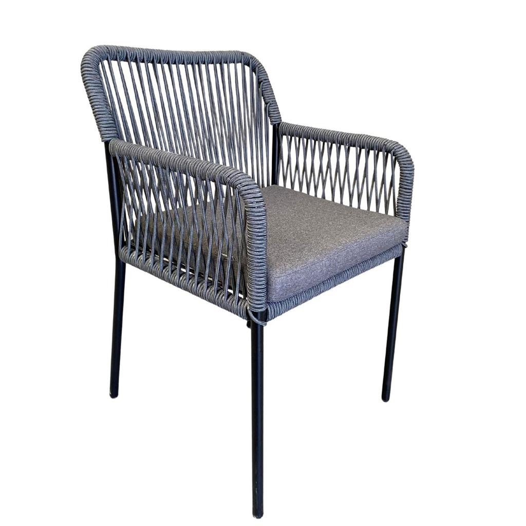Chapala silla metal negro cuerda gris liso con cojín // Exterior techado