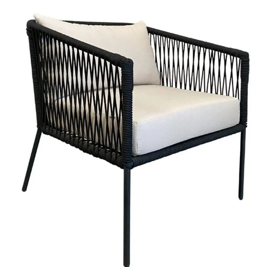 Tequila sillón metal negro cuerda negra cojinería loneta de exterior