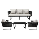 Vallarta sala 3+1+1+ mesa metal negro cuerda negra con cojinería // Exterior techado