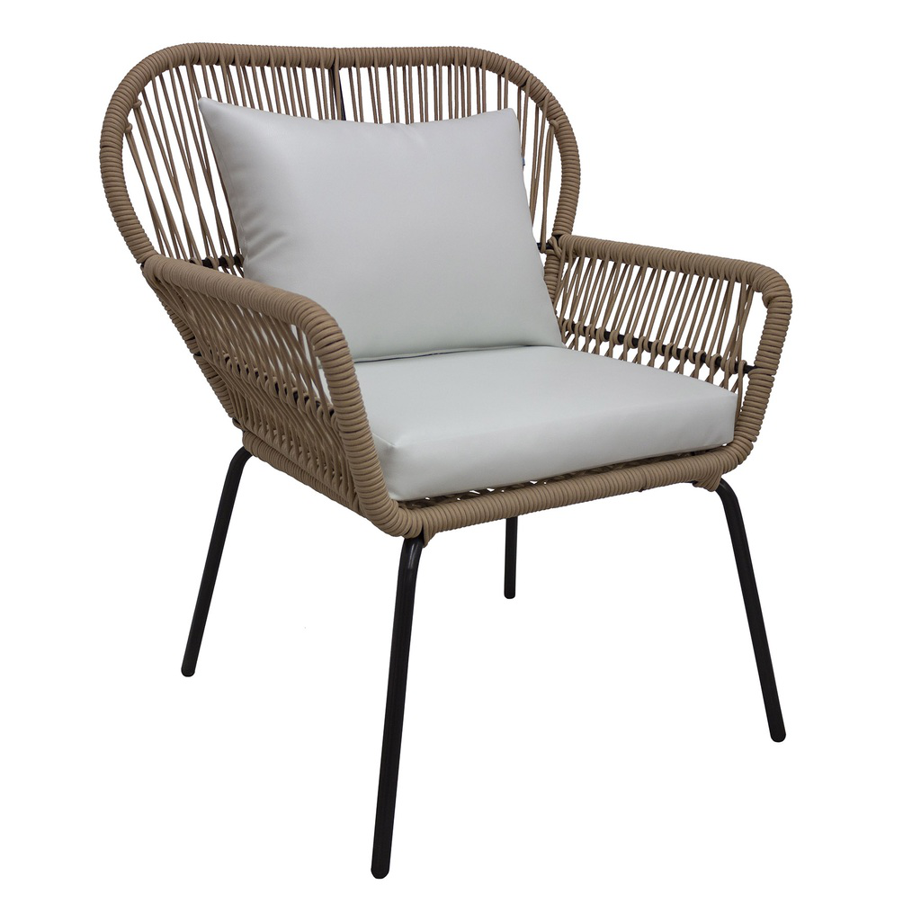 Zapotlán sillón metal negro cuerda beige jaspeada cojinería loneta antidecoloración // Exterior techado