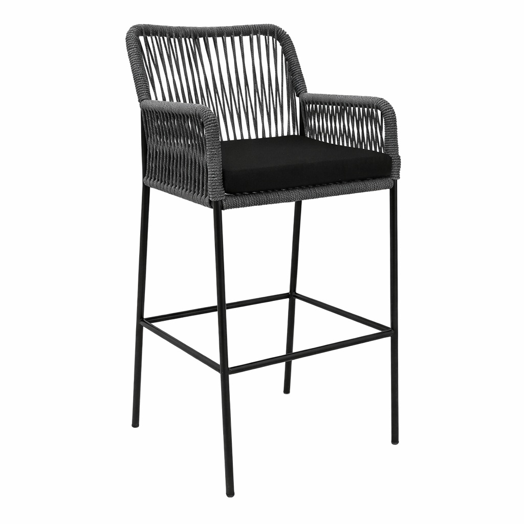 Chapala banco metal negro cuerda gris con cojín // Exterior techado