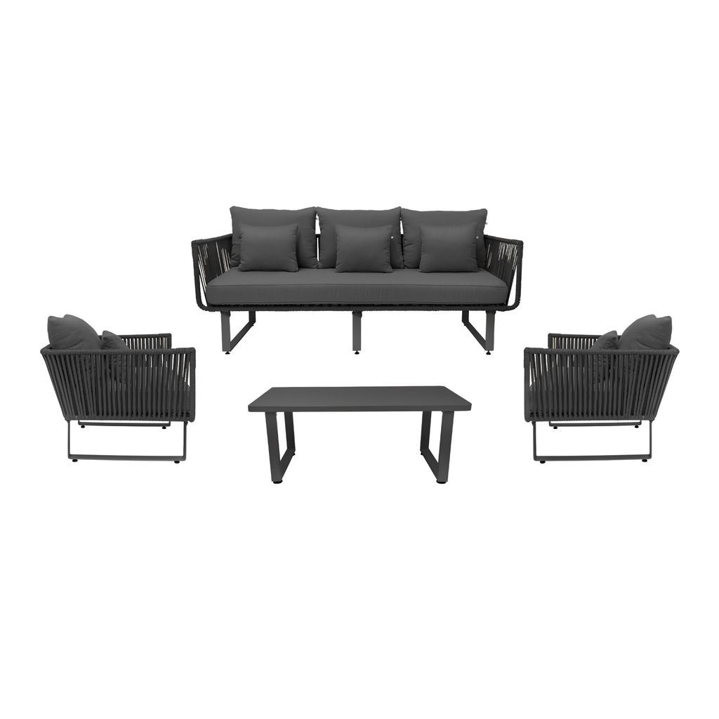 Vallarta sala 3+1+1+ mesa acero galvanizado negro textilene negro cojinería curri // Exterior 100% 