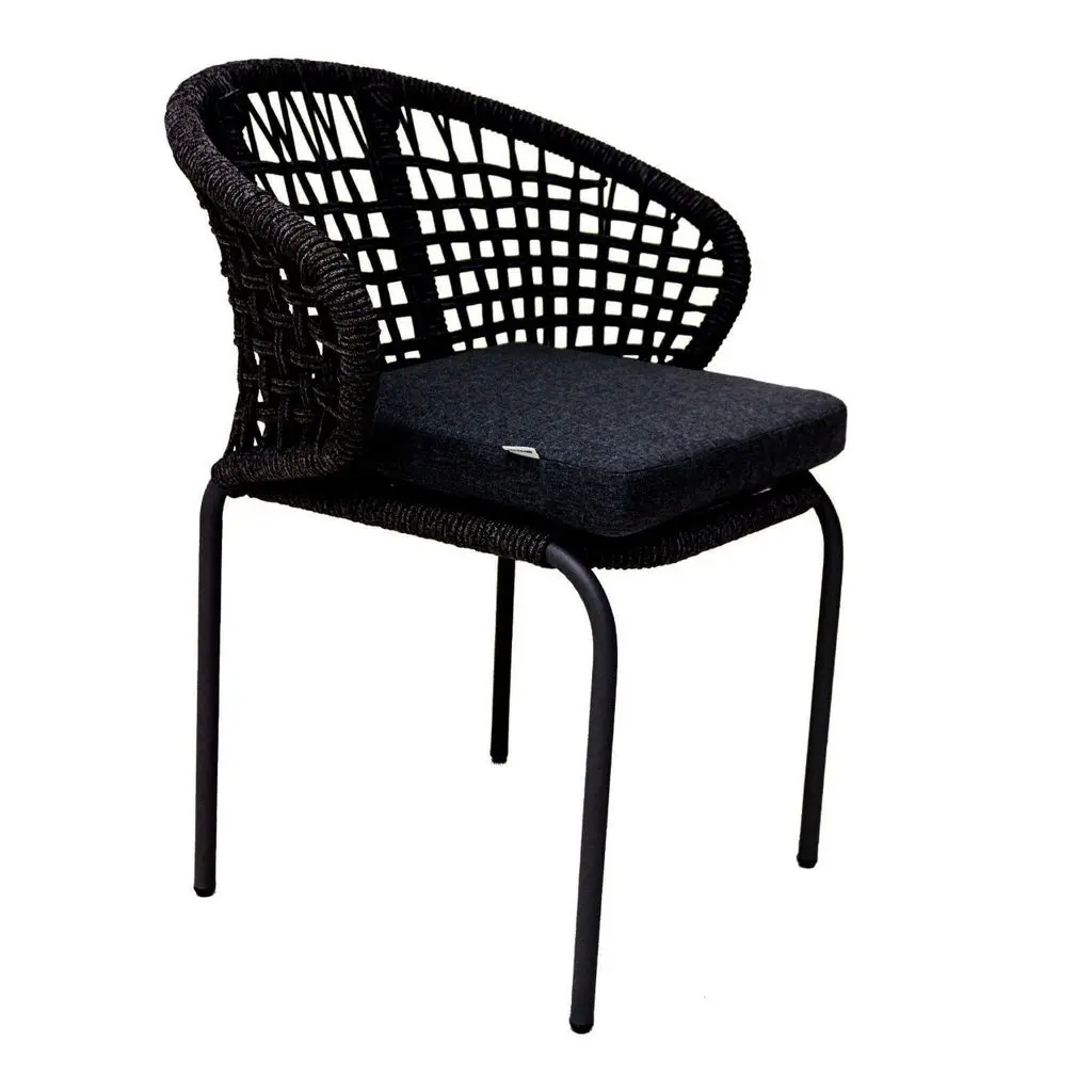 Chamela silla acero galvanizado negro textilene negro con cojin // Exterior 100% 