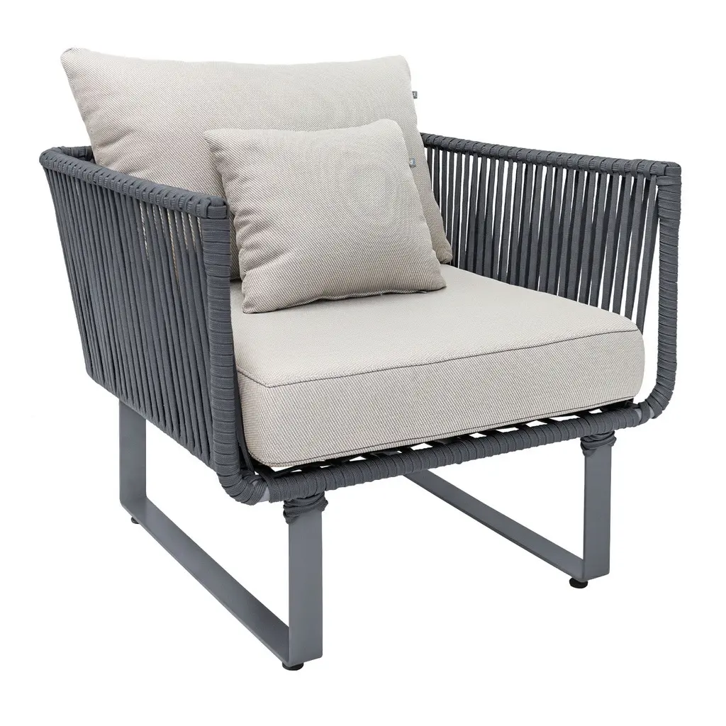 Vallarta sillón metal negro cuerda gris loneta antidecoloración // Exterior techado