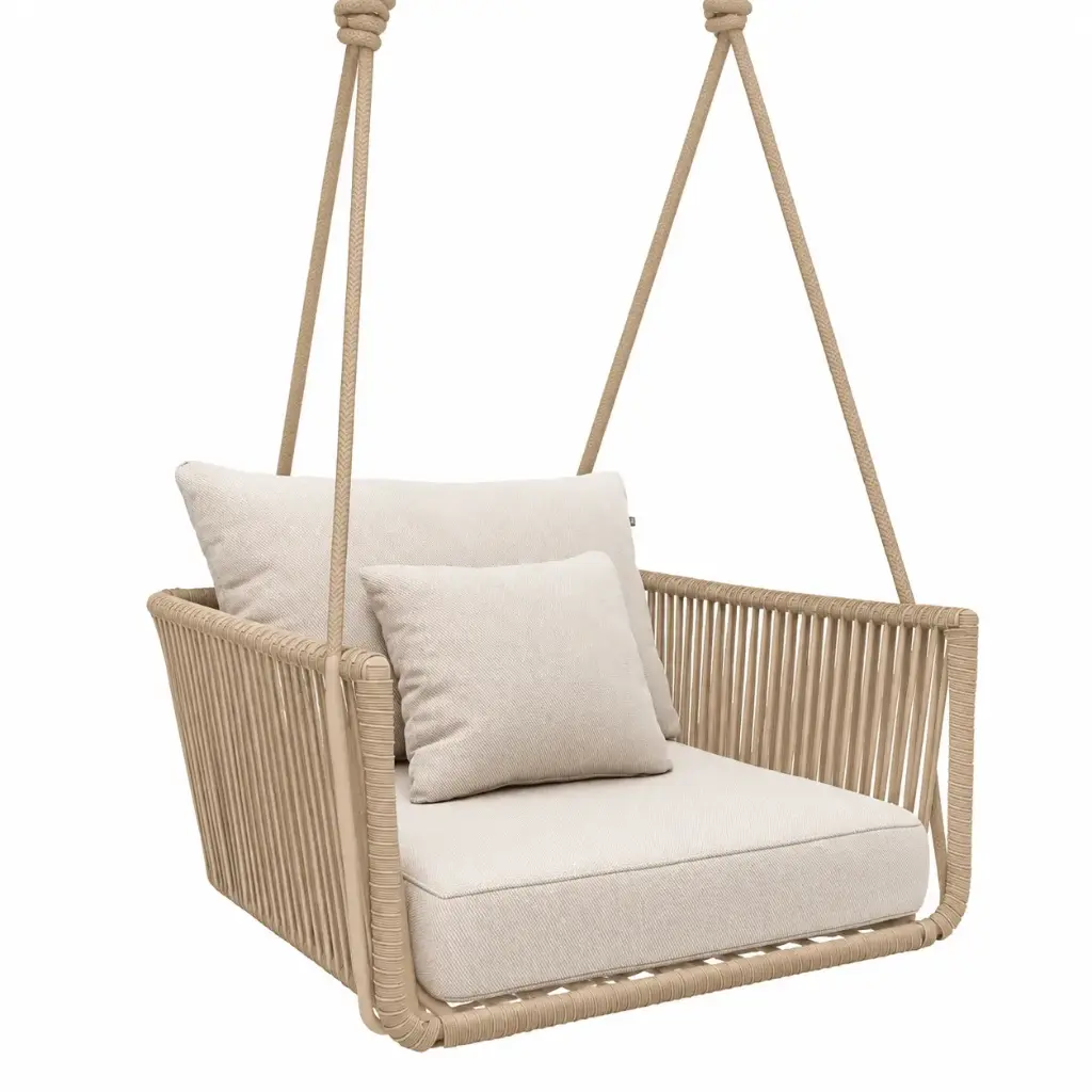 Vallarta columpio sillón metal beige cuerda beige cojinería // Exterior techado