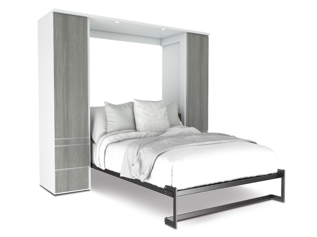 Shubuya cama abatible, closet y mesa matrimonial con laminado de madera color fresno // MS
