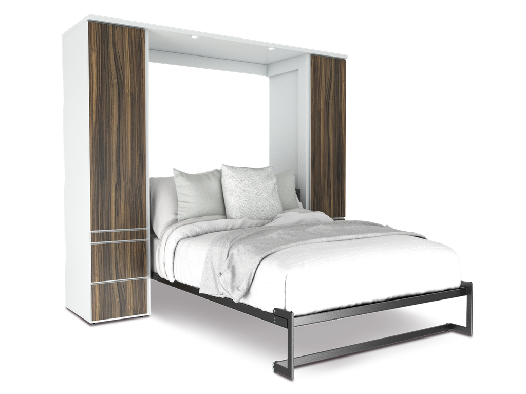 Shubuya cama abatible, closet y mesa matrimonial con laminado de madera color tzalam // MS