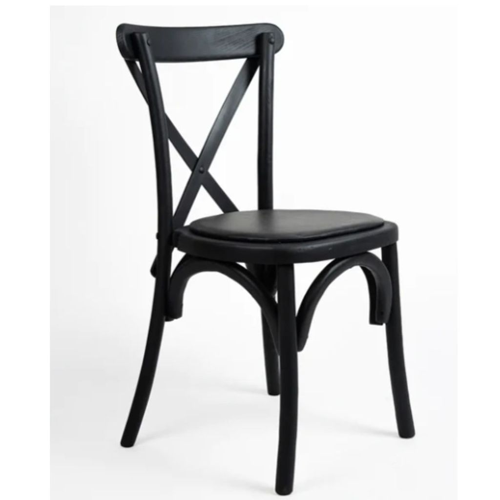 Cross back silla negra laqueada con asiento de vinipiel 100% pino // MP