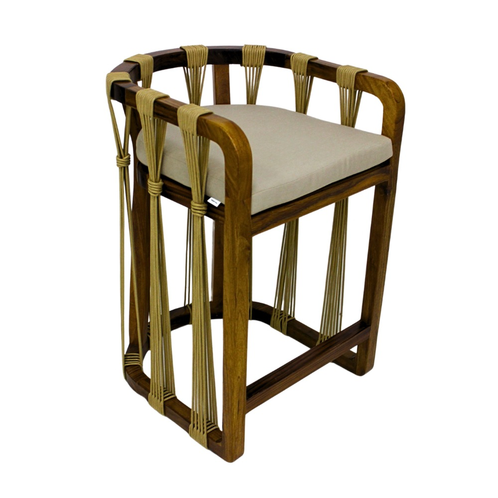 Majahuitas banco estructura madera cuerda nylon beige cojin tela curri // Exterior techado