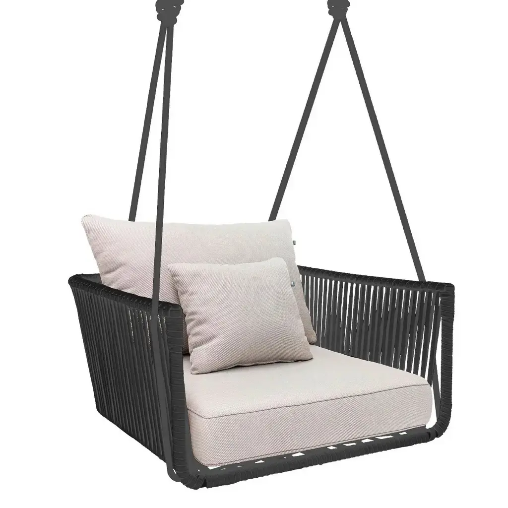 Vallarta columpio sillón metal gris cuerda gris cojinería // Exterior techado