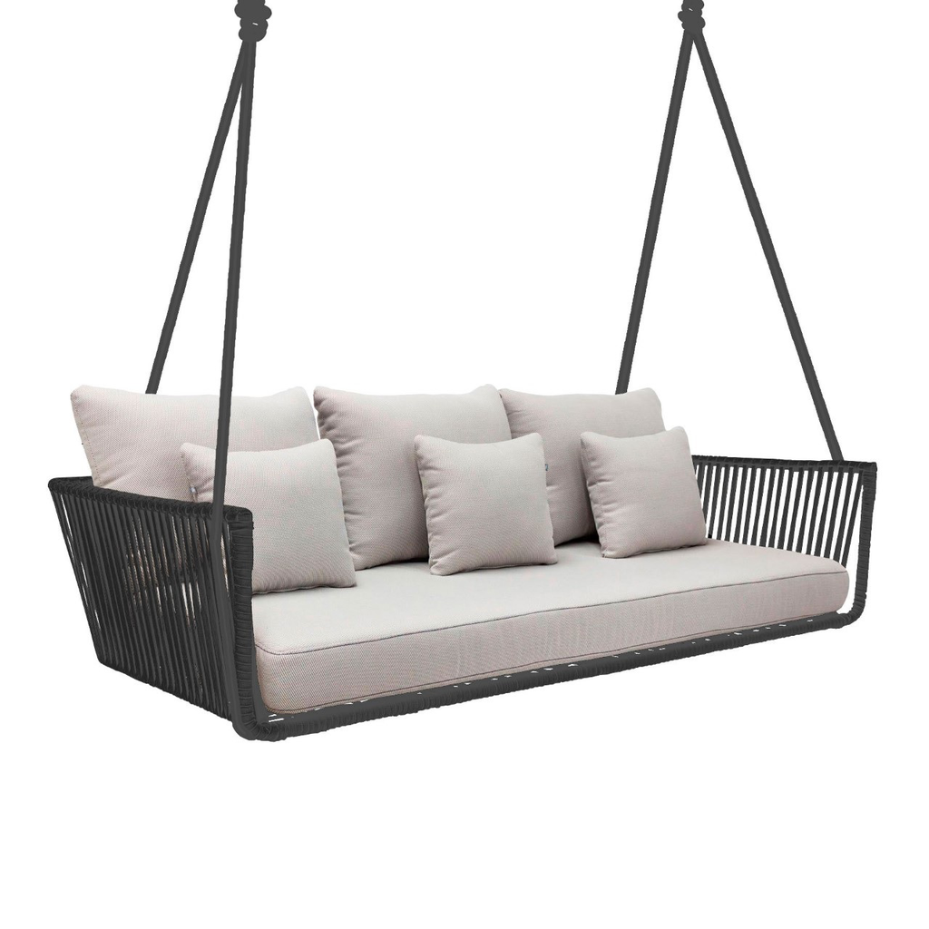 Vallarta columpio sofa cuerda gris con cojinería en tela curri // Exterior techado