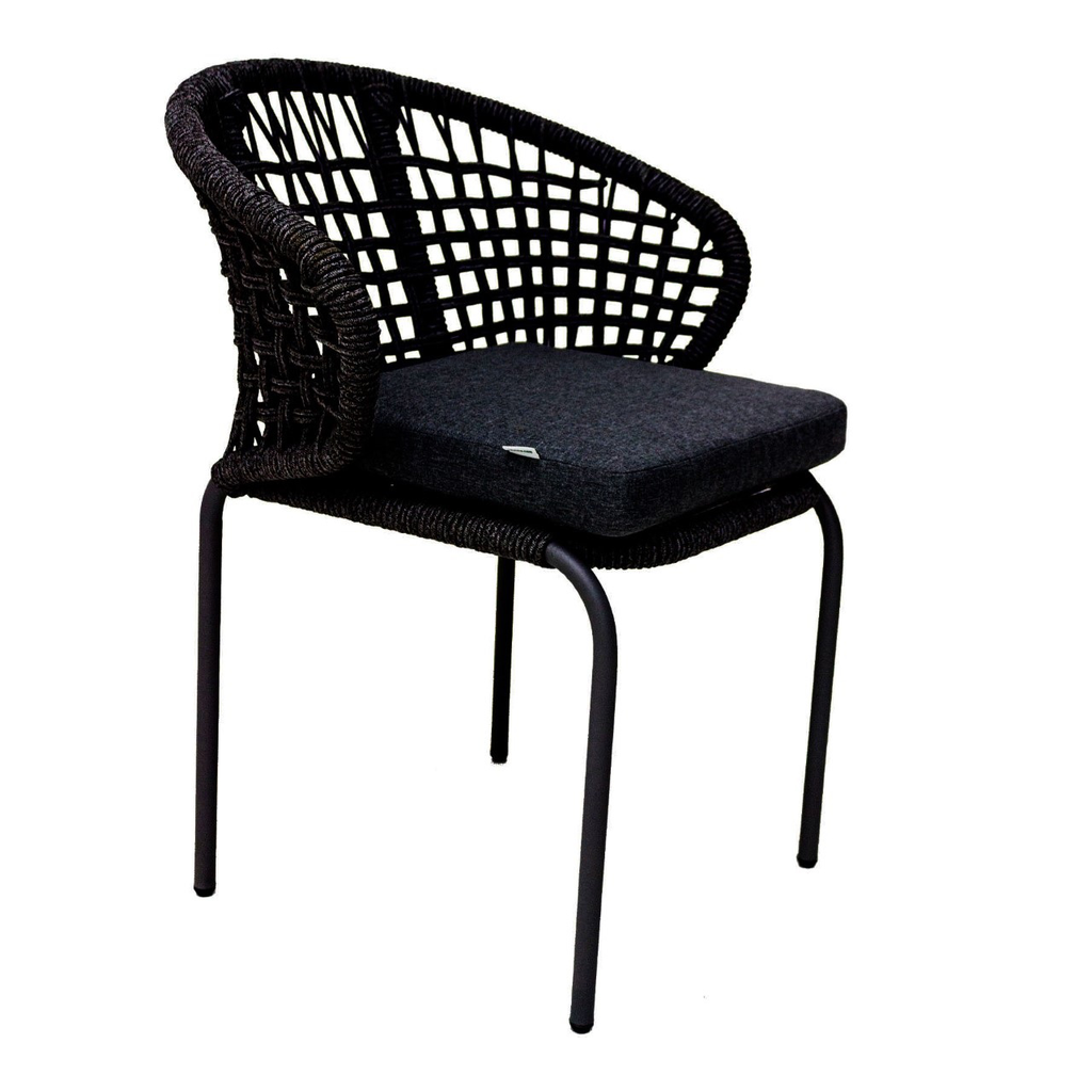 Chamela silla metal negro cuerda nylon negra cojin tela curri // Exterior techado