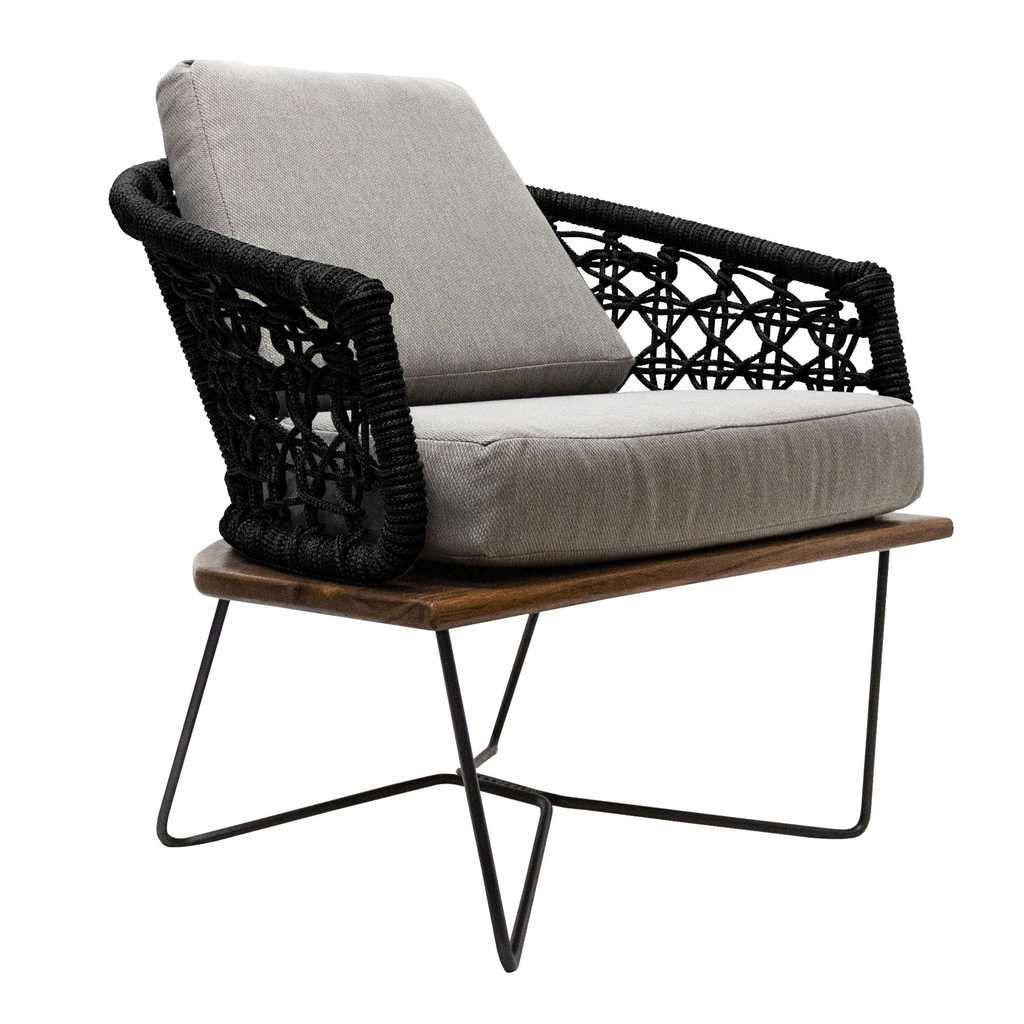 Yelapa sillón metal negro cuerda negra, tela // Exterior techado 