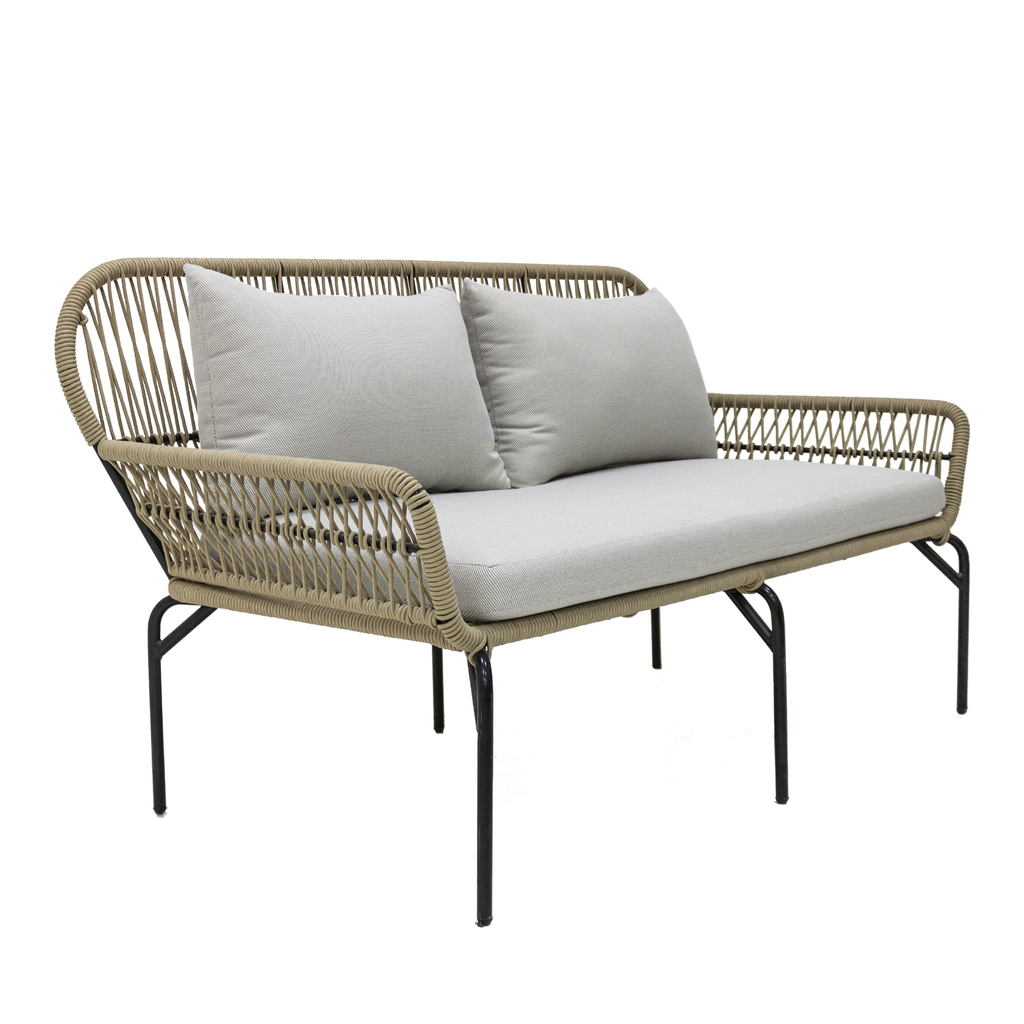 Zapotlán sofá metal negro cuerda beige cojinería // Exterior techado