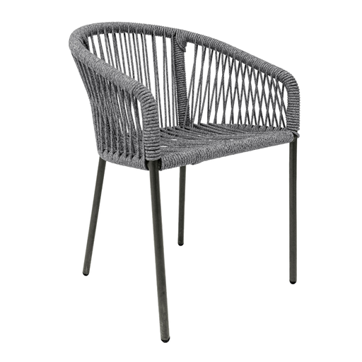 [54914SI] Tequila silla metal negro cuerda gris jaspeado // Exterior techado