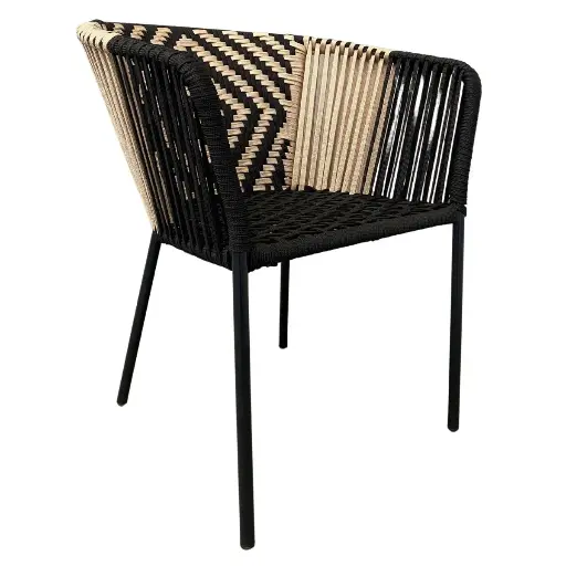 [56776SI] Huasteca silla cuerda negra con beige sin cojín // Exterior techado