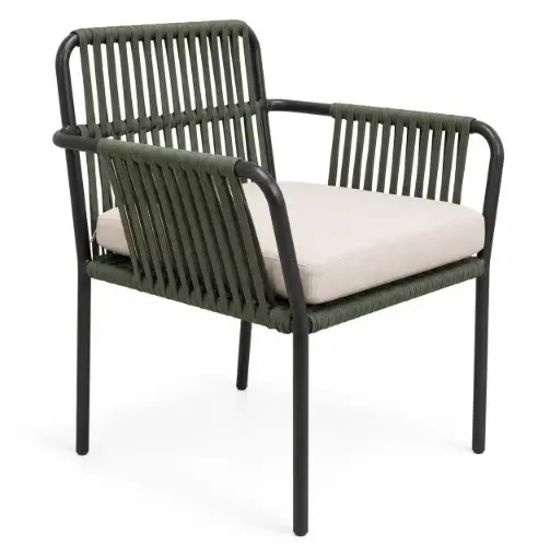 [58259SI] Mérida silla metal negro cuerda y con cojín // Exterior techado