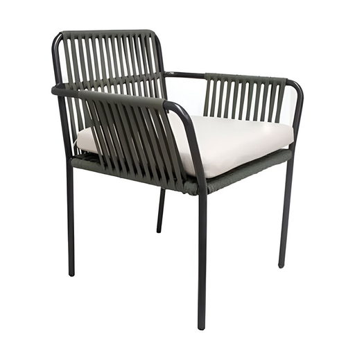 [58259SI] Merida silla metal negro cuerda verde militar con cojín // Exterior techado