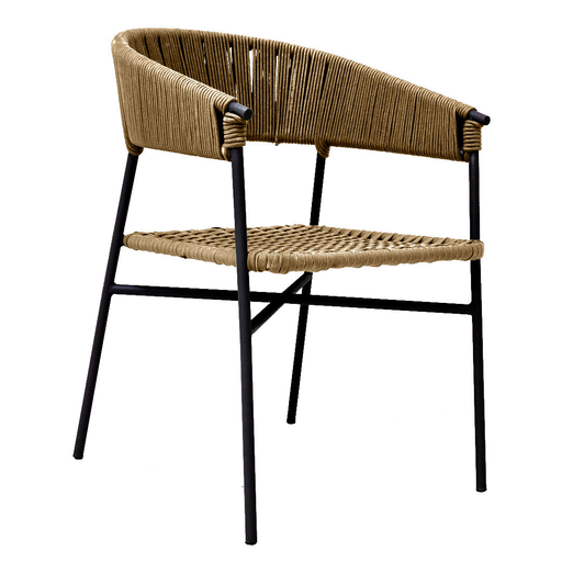 [ZAE02726] Zamora silla metal negro cuerda beige // Exterior techado