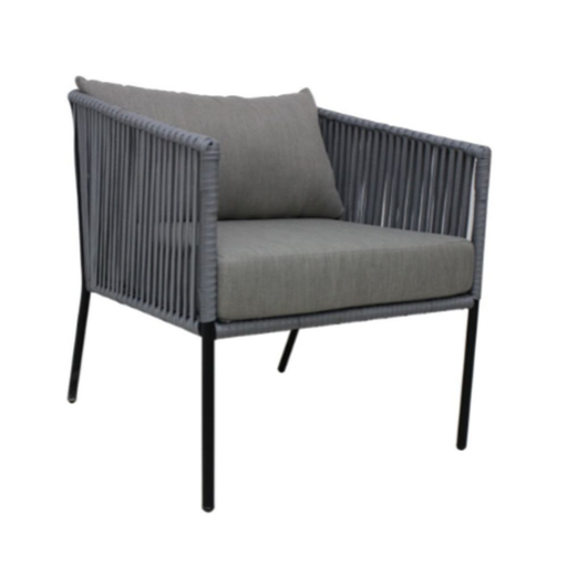 [59533SI] Tequila sillón metal gris cuerda negra cojinería // Exterior techado