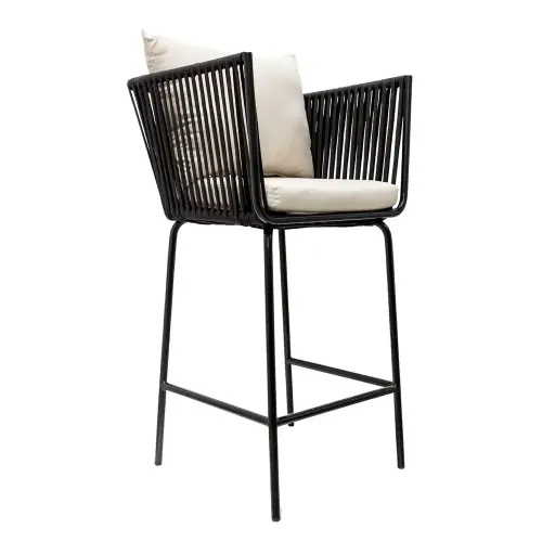 [59548BA] Chetumal banco metal negro cuerda negra cojinería loneta