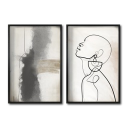 [Abstracto  007 A Y B-MN] Juego negro arena mujer cuadro decorativo codigo 007 A Y B-MN // MP