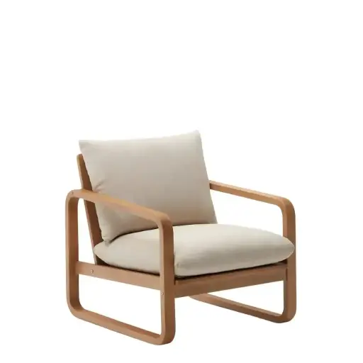 [J1700035JJ12T] Sacaleta sillon base madera cuerda textilene beige cojinería tela loneta // Exterior 100 %.