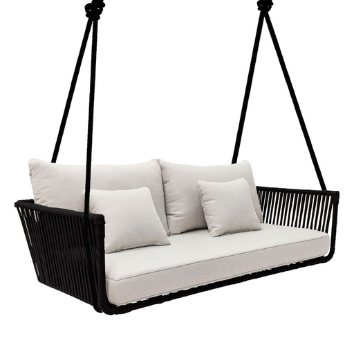 [53569CO] Vallarta columpio love metal negro cuerda gris cojinería loneta antidecoloración // Exterior techado