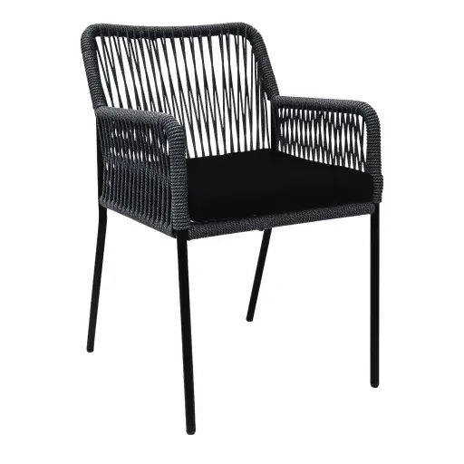 [62283SI] Chapala silla metal negro cuerda negra cojín loneta // Pedido especial