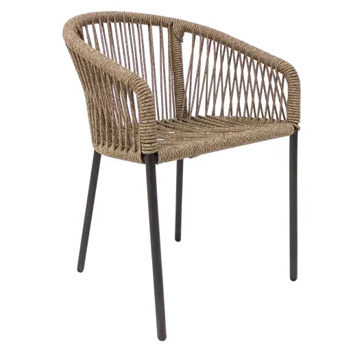 [57571SI] Tequila silla metal negro cuerda beige jaspeado // Pedido especial