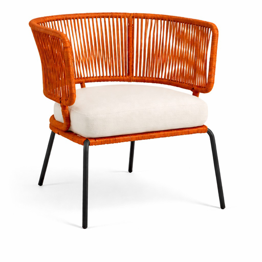 [62639SO] Avandaro sillón acero galvanizado negro cuerda plana textilene terracota y cojín loneta exterior