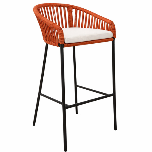 [62638BA] Tequila banco acero galvanizado negro cuerda plana textilene terracota y cojín loneta // Exterior 100%