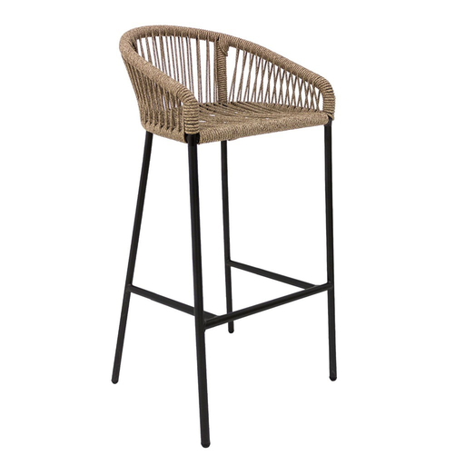 [57566BA] Tequila banco metal negro cuerda beige jaspeado