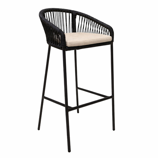 [62780BA] Tequila banco acero galvanizado negro cuerda plana textilene negra y cojín loneta // Exterior 100%