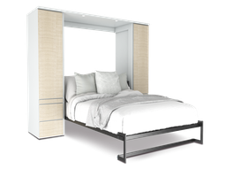 [SSPACE-MA-LI] Shubuya cama abatible, closet y mesa matrimonial con laminado de madera color lino // MS