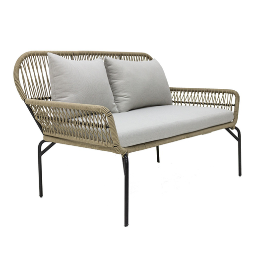 [59018SF] Zapotlán love seat metal negro cuerda beige tela loneta antidecoloración // Exterior techado