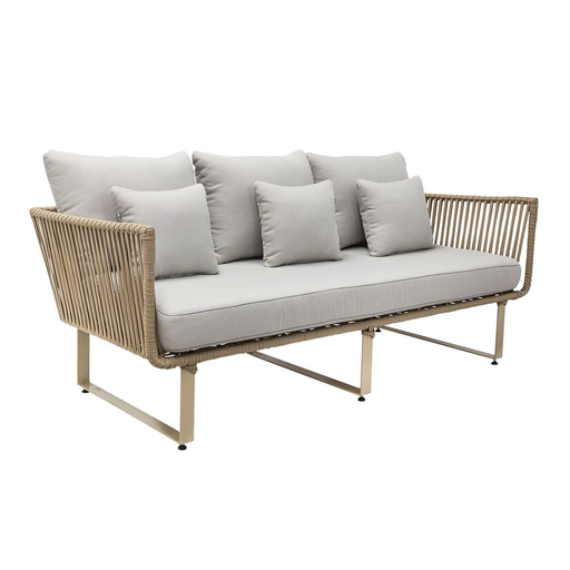 [59552SO] Vallarta sofá metal negro cuerda beige cojinería en tela curri // Exterior techado